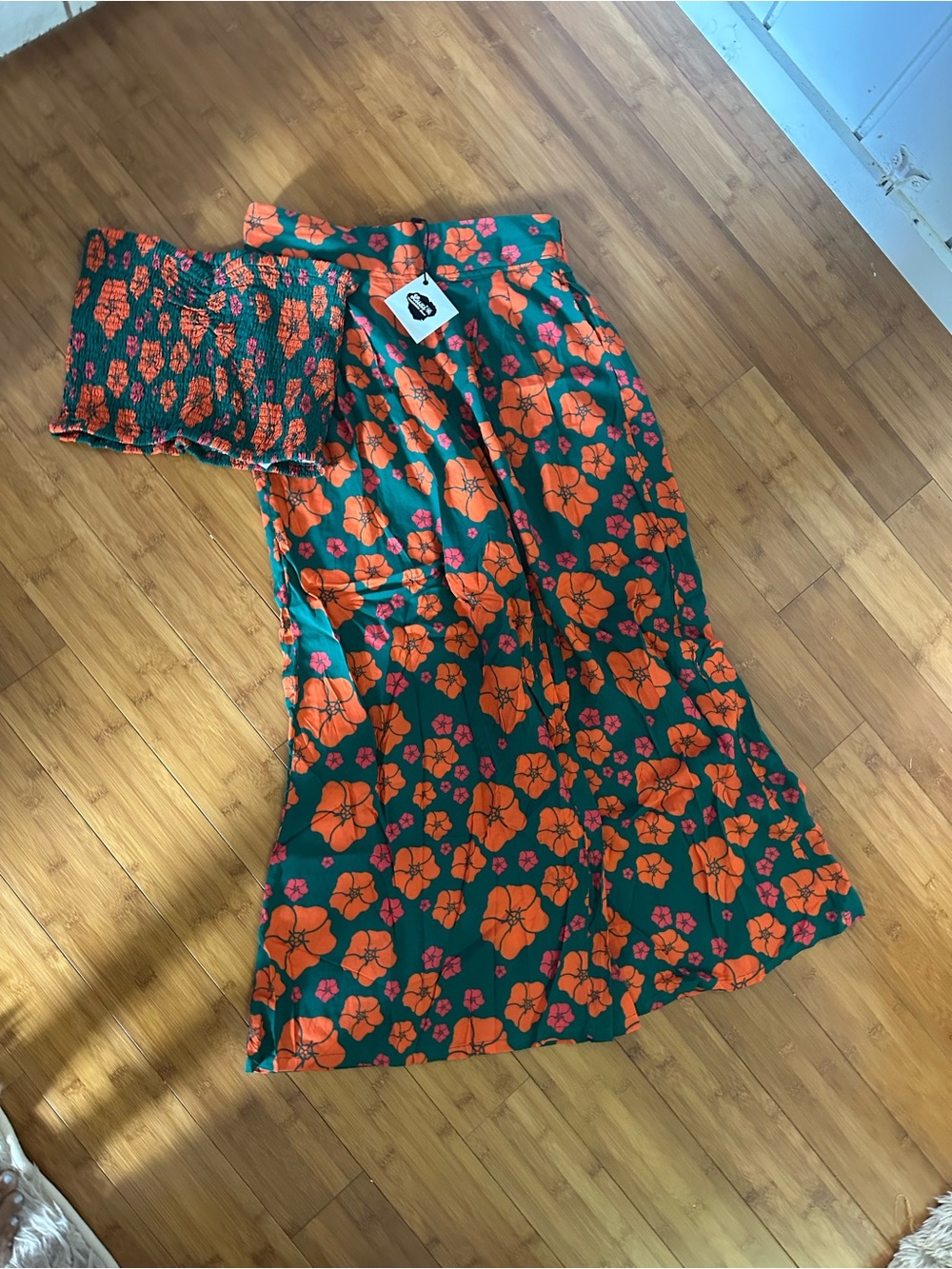 Floral Wide-Leg Jumpsuit in Green & Orange